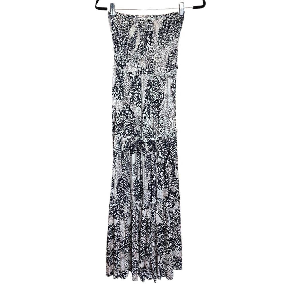 Anthropologie Abel the label Snake skin shirred tiered strapless maxi dress boho - Picture 2 of 5